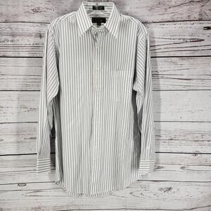 Tailors Row Finery White Stripe Pinpoint Oxford Cotton Shirt Size 15 1/2-33